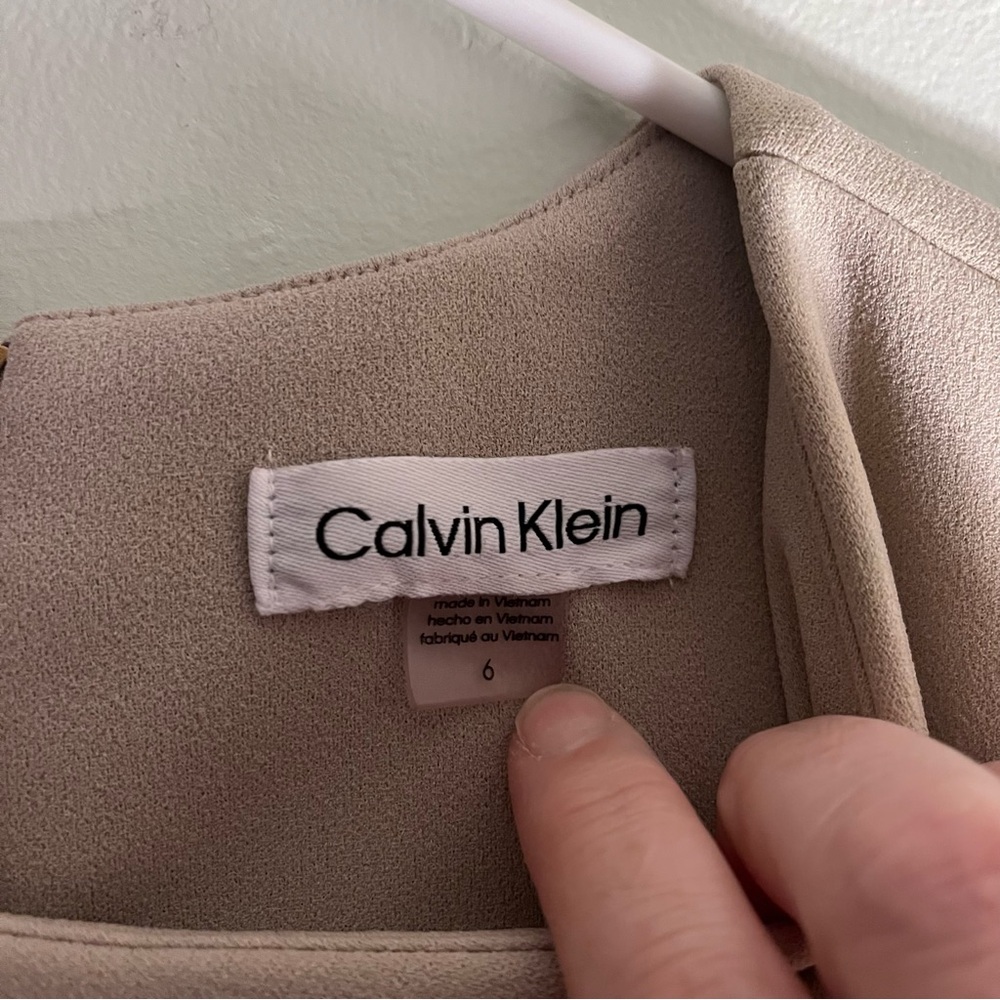 Calvin Klein Sleeveless Peplum Sheath Dress in tan 6 - Picture 5 of 5